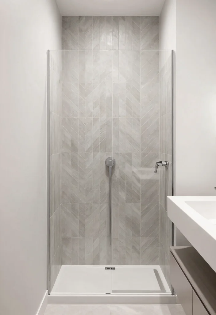 14 Chevron Tile Bathroom Ideas With Modern Pattern - 6. Vertical Chevron for Height Illusion 1