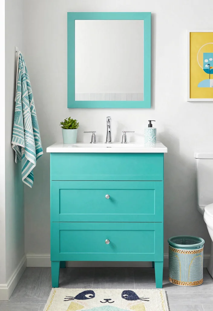 14 Ikea Bathroom Vanity Ideas That Look Custom - 9. Colorful Accents for a Fun Twist 1
