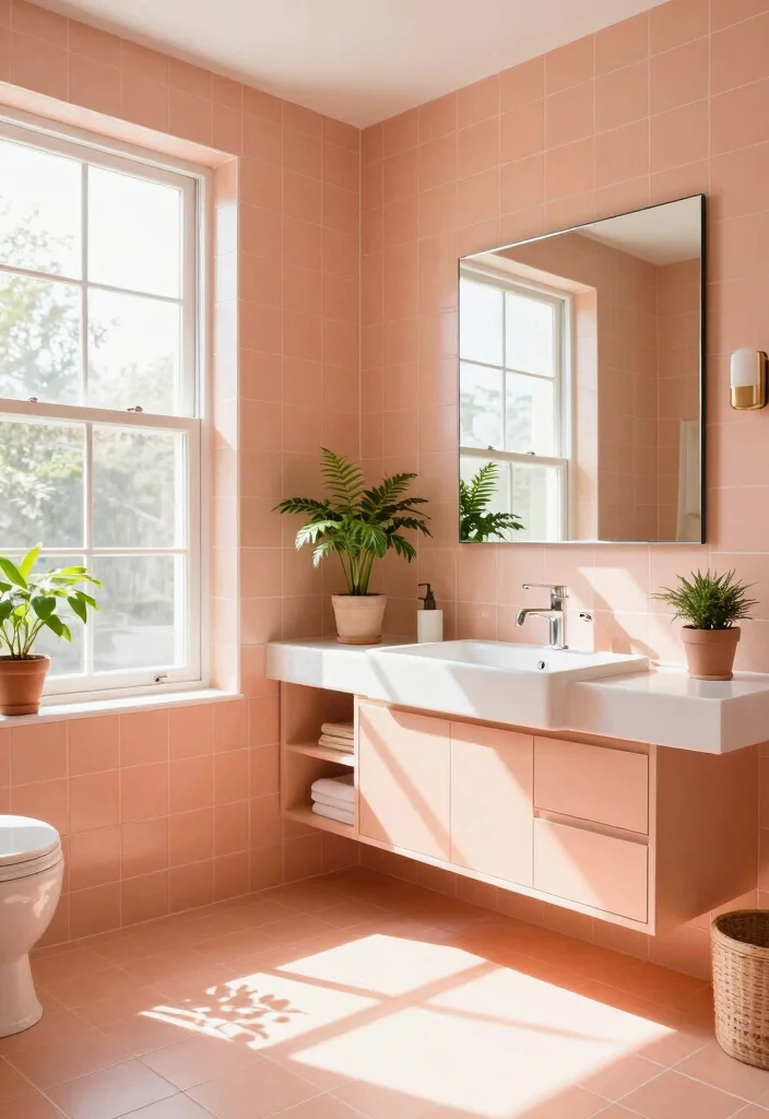 14 Peach Tile Bathroom Ideas With Soft Warm Charm - 12. Embracing Natural Light 1