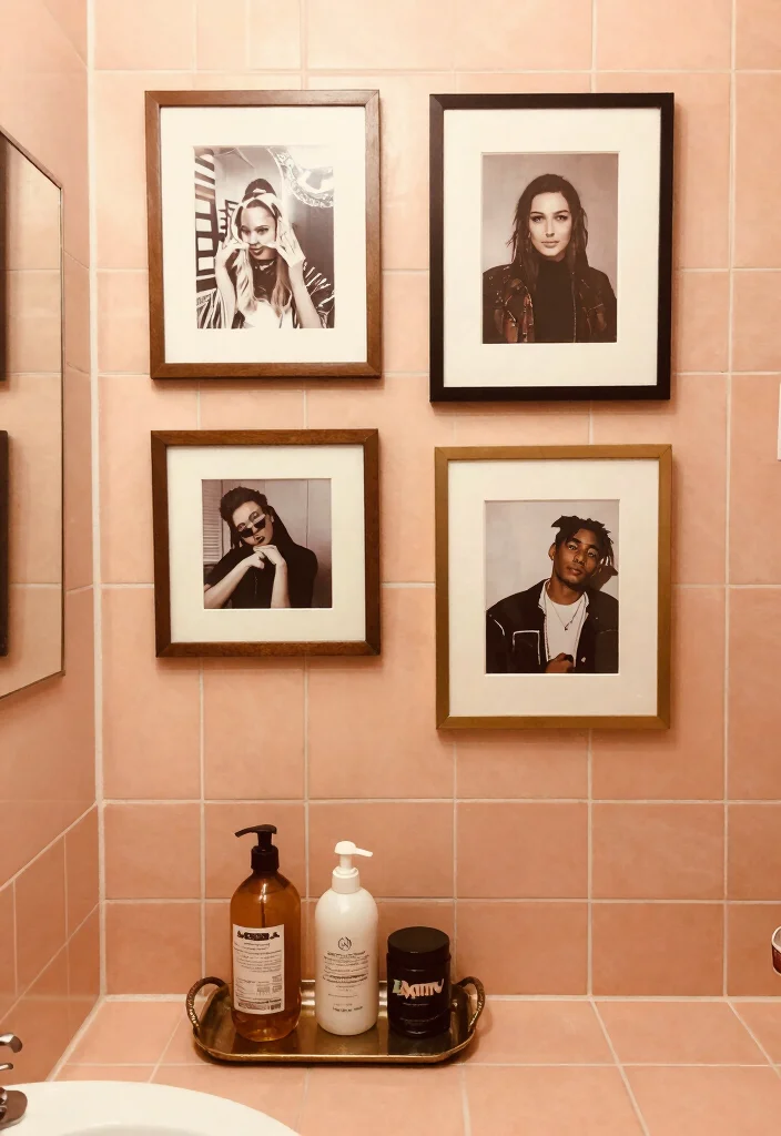 14 Peach Tile Bathroom Ideas With Soft Warm Charm - 13. Incorporating Personal Touches 1