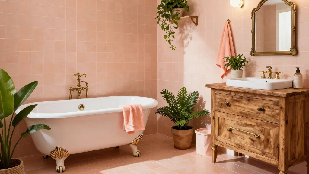 14 Peach Tile Bathroom Ideas With Soft Warm Charm