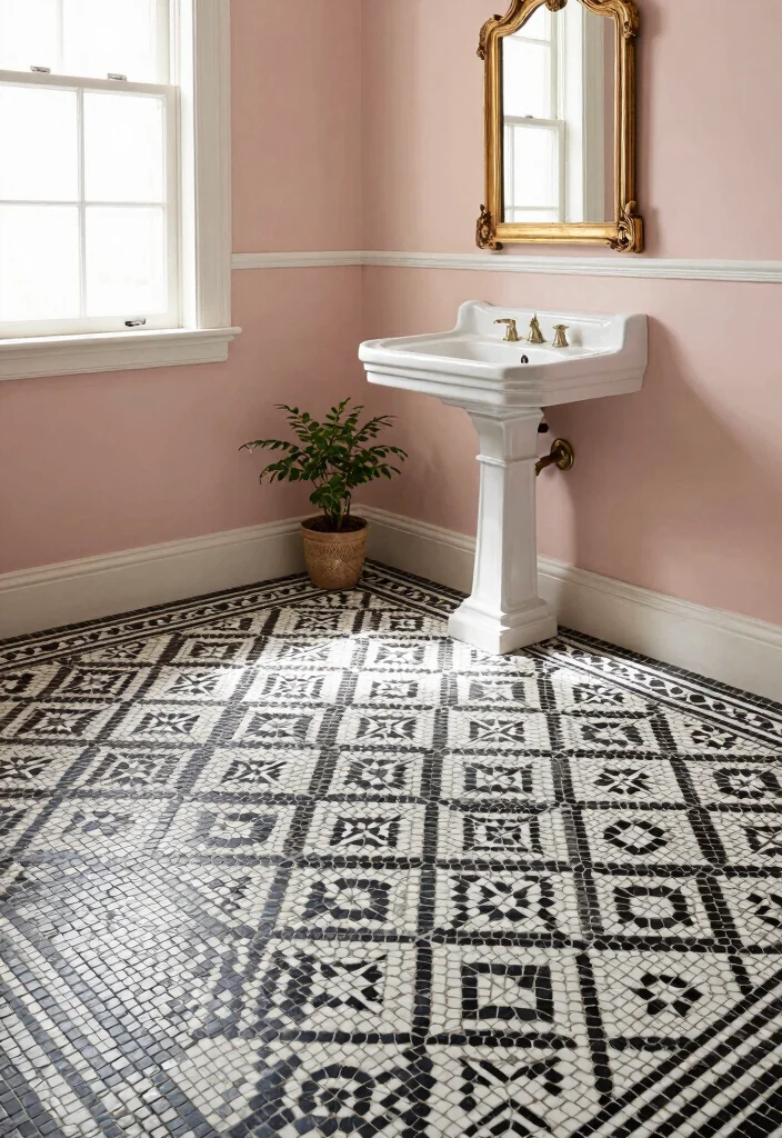 14 Victorian Bathroom Tile Ideas With Historic Charm - 1. Classic Black and White Mosaic 1