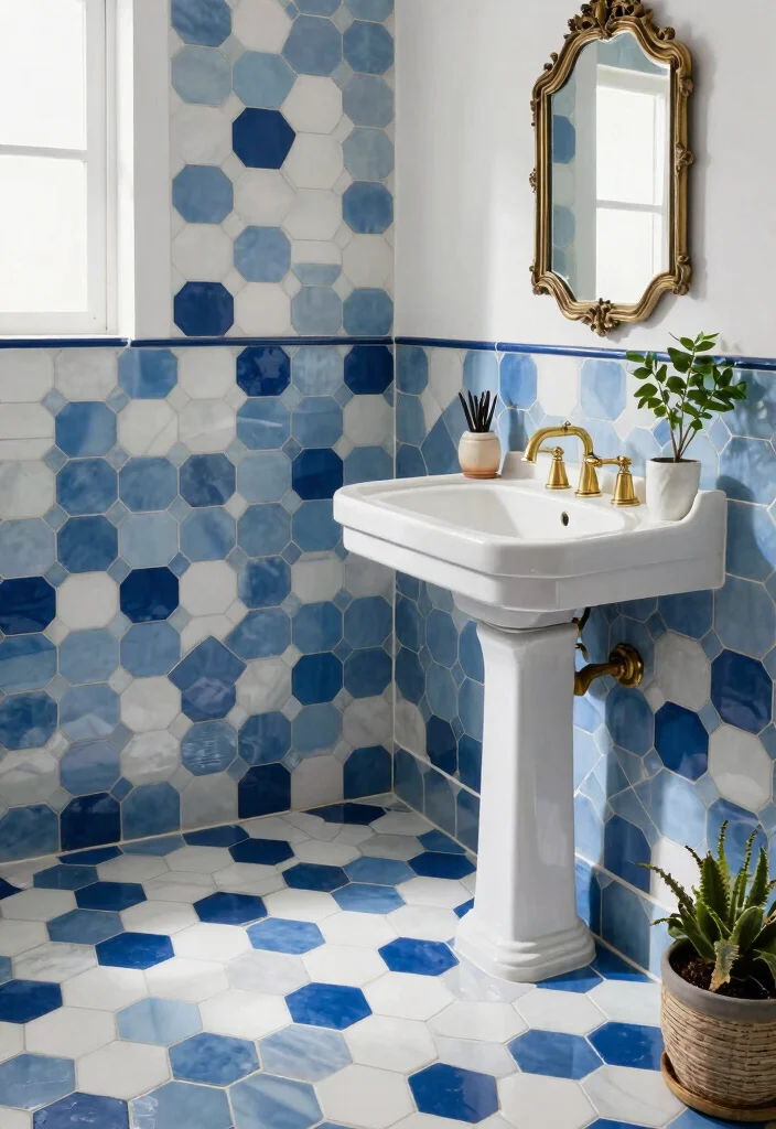 14 Victorian Bathroom Tile Ideas With Historic Charm - 12. Hexagonal Tiles for a Retro Vibe 1