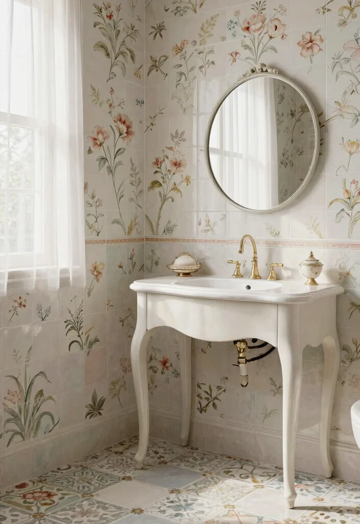 14 Victorian Bathroom Tile Ideas With Historic Charm - 5. Floral Patterned Tiles 1