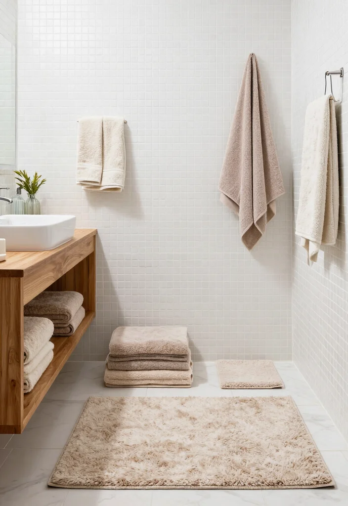 14 White Mosaic Tile Bathroom Ideas That Feel Bright - 13. Soft Textures and Layering 1