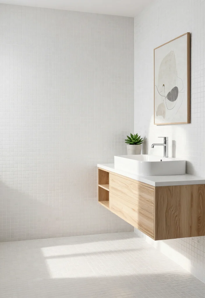 14 White Mosaic Tile Bathroom Ideas That Feel Bright - 2. Minimalist White Bliss 1