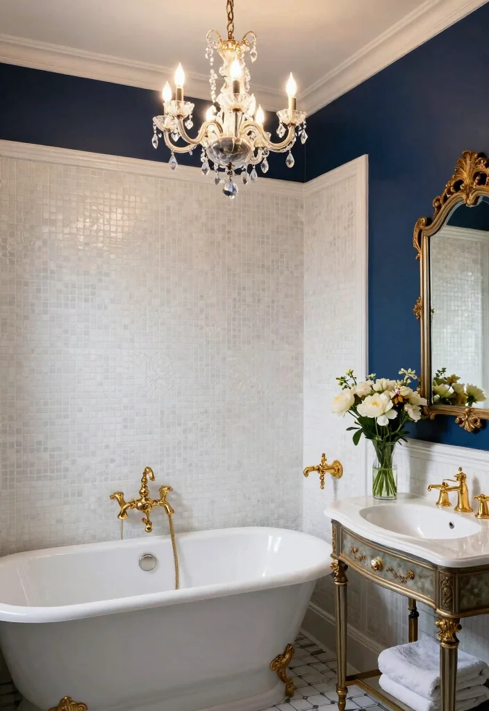 14 White Mosaic Tile Bathroom Ideas That Feel Bright - 3. Vintage Glamour 1