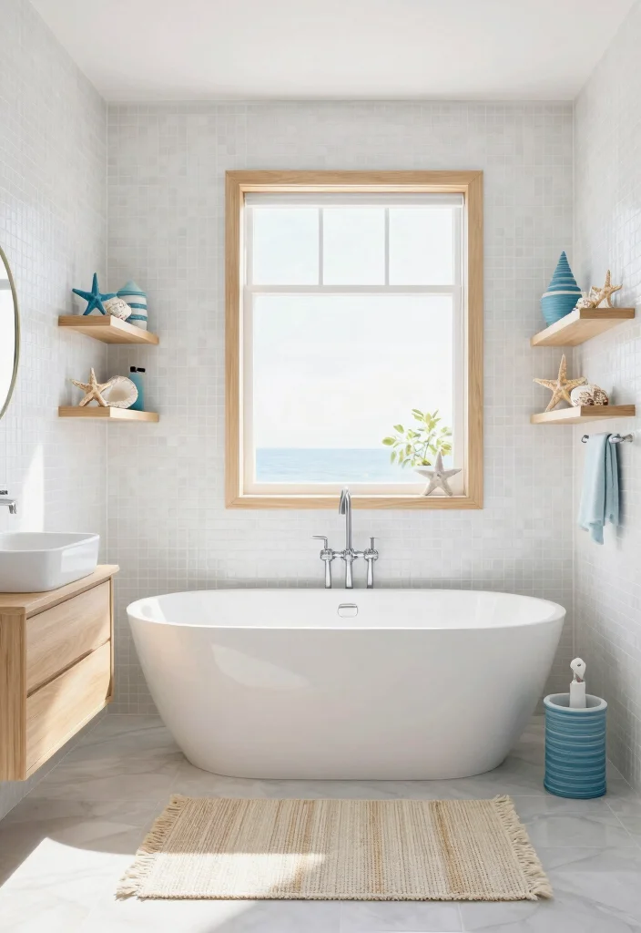 14 White Mosaic Tile Bathroom Ideas That Feel Bright - 4. Bright and Beachy 1