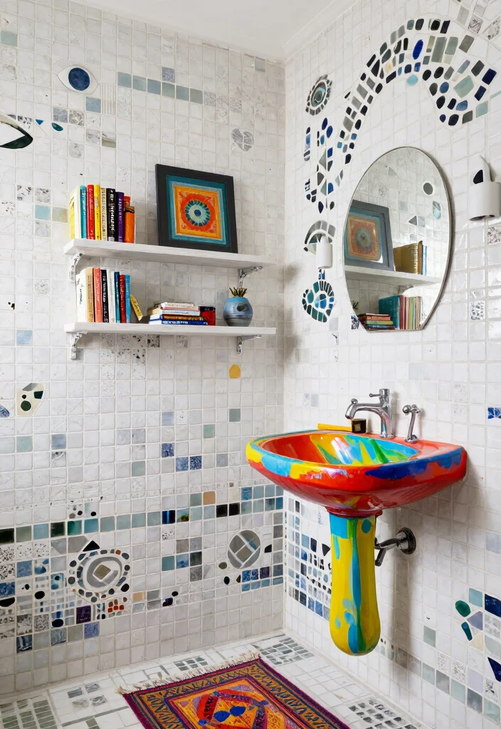 14 White Mosaic Tile Bathroom Ideas That Feel Bright - 5. Artistic Expression 1