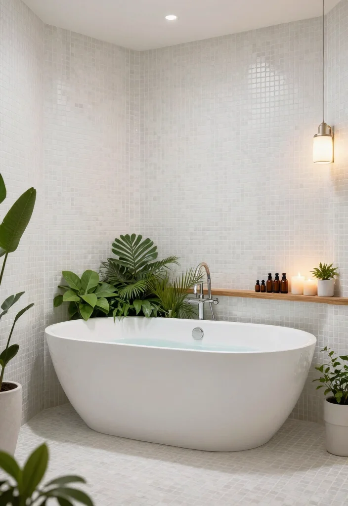 14 White Mosaic Tile Bathroom Ideas That Feel Bright - 7. Spa-like Sanctuary 1