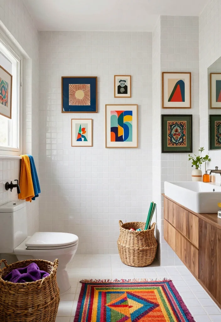 14 White Mosaic Tile Bathroom Ideas That Feel Bright - 8. Eclectic Mix 1