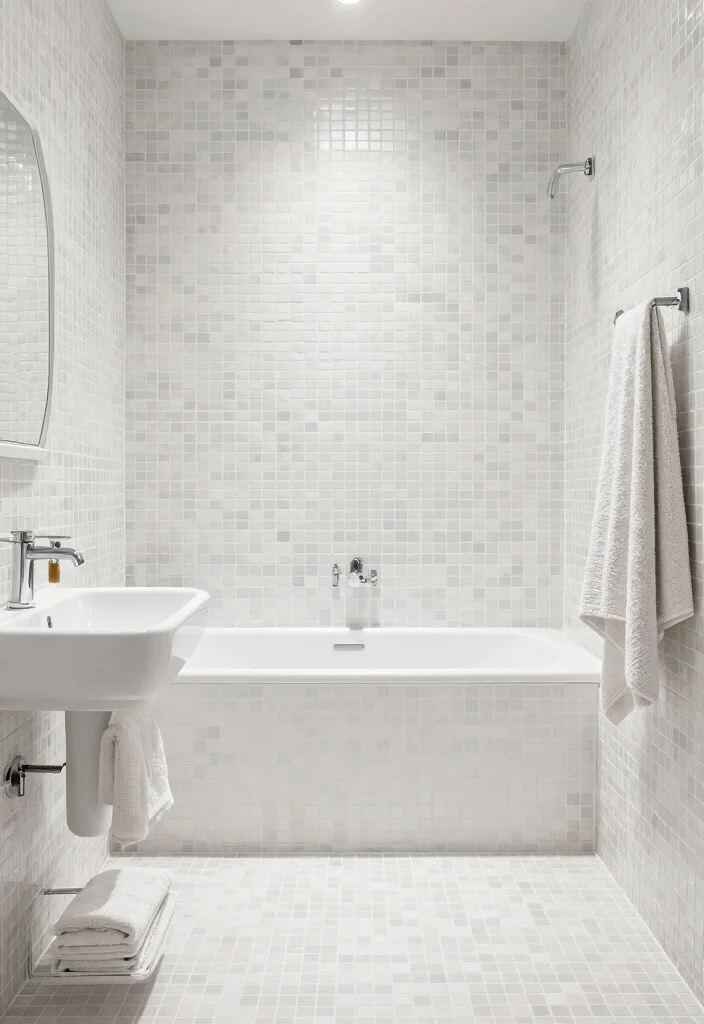 14 White Mosaic Tile Bathroom Ideas That Feel Bright - 9. Monochromatic Magic 1