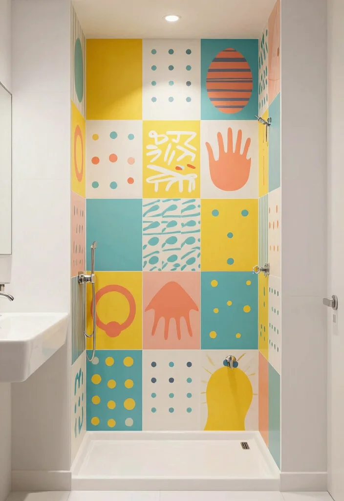 15 Bathroom Alcove Ideas For Smart Space Use - 15. Colorful Wall Panels to Brighten Up 1