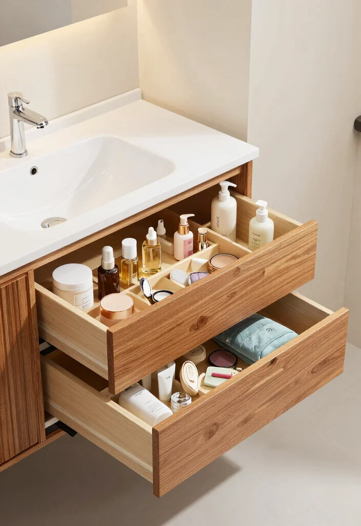 15 Bathroom Vanity With Drawer Ideas For Better Storage - 13. Built-in Drawer Dividers 1