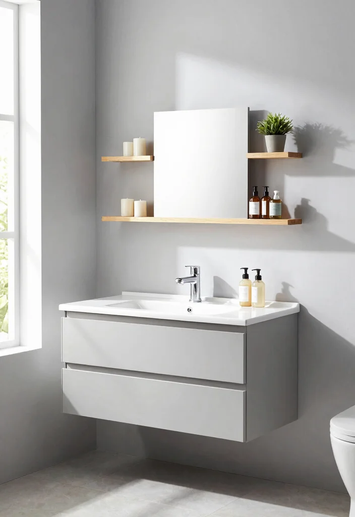 15 Bathroom Vanity With Drawer Ideas For Better Storage - 6. Floating Shelves with Drawers 1