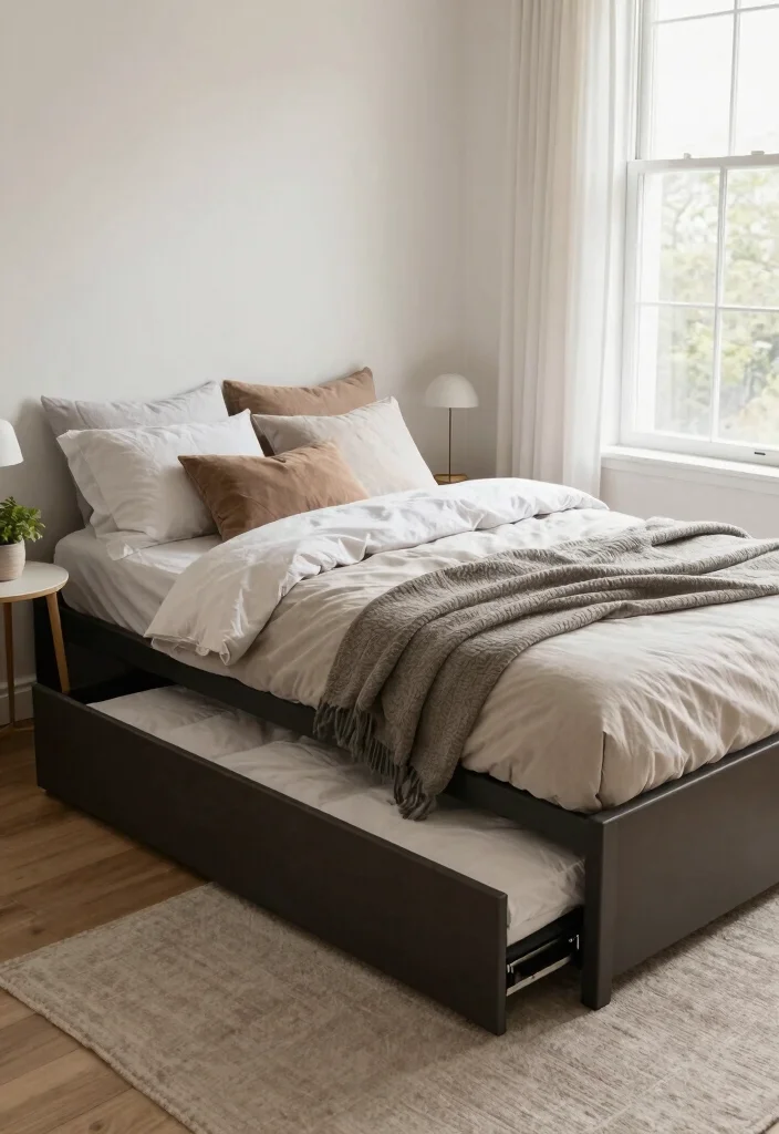 15 Bedroom Without Bed Frame Ideas for a Minimal Relaxed Style - 9. Trundle Bed for Extra Sleep Space 1
