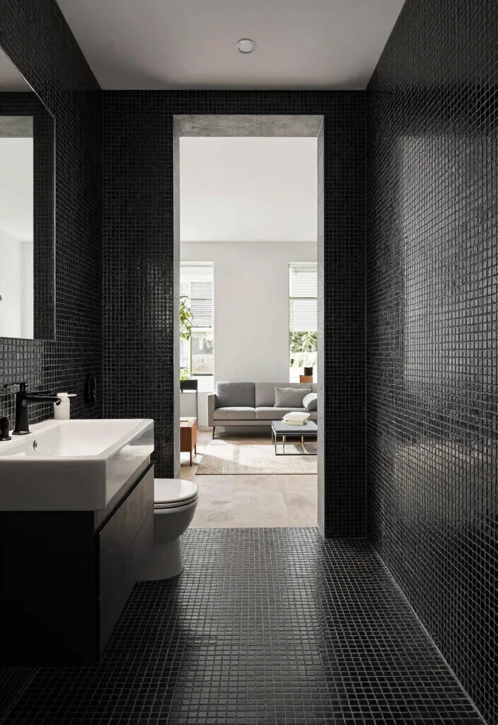 15 Black Mosaic Tile Bathroom Ideas With Dramatic Texture - 10. Open Concept Bathrooms 1