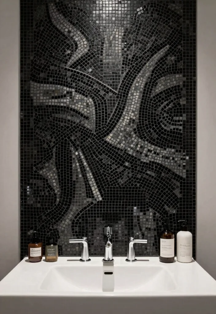 15 Black Mosaic Tile Bathroom Ideas With Dramatic Texture - 3. Artistic Mosaic Patterns 1