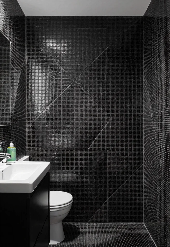 15 Black Mosaic Tile Bathroom Ideas With Dramatic Texture - 9. Geometric Patterns 1