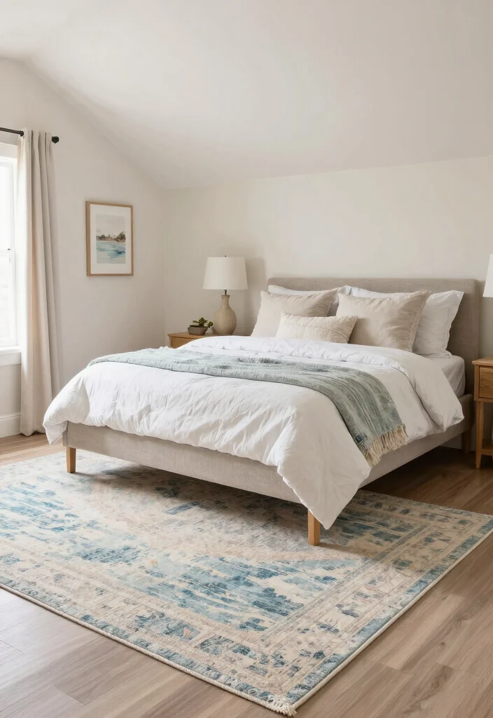 15 Cape Cod Bedroom Ideas: Sloped Ceiling Coastal Charm - 14. Coastal Area Rugs 1
