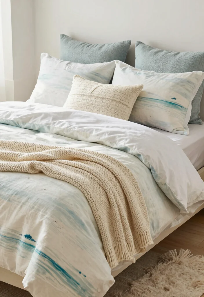 15 Cape Cod Bedroom Ideas: Sloped Ceiling Coastal Charm - 8. Beach-Inspired Bedding 1