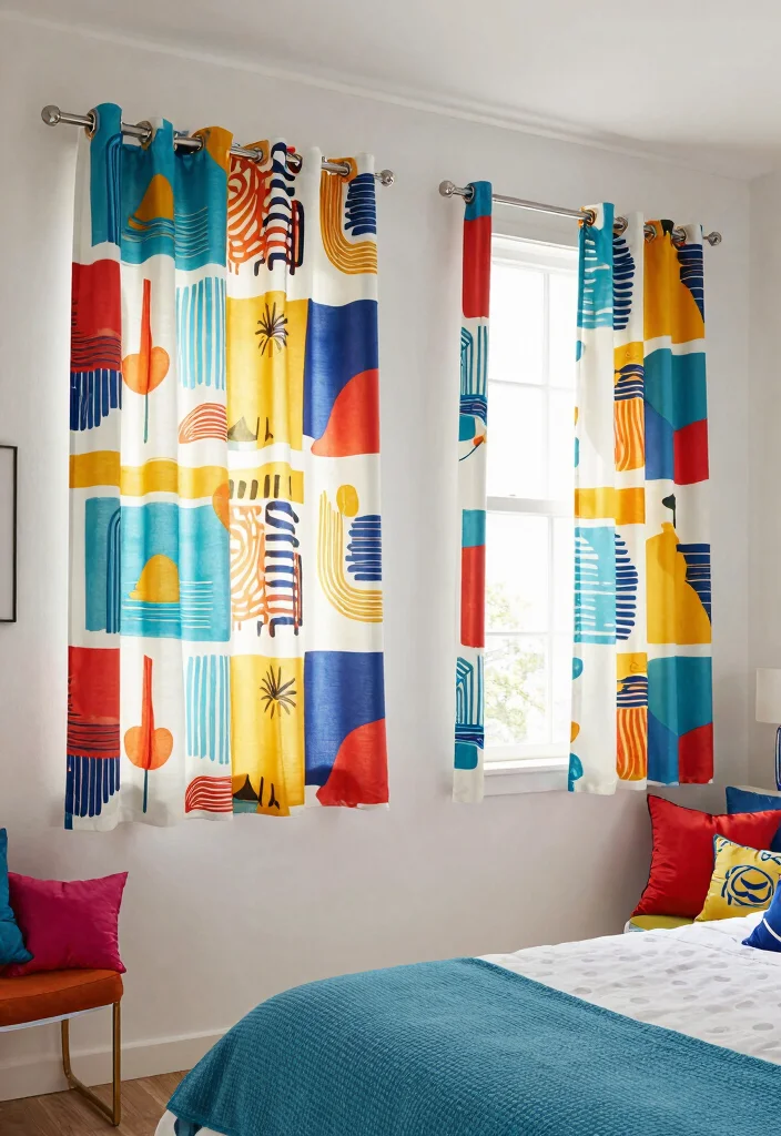 15 Curtains for Short Windows in Bedroom Ideas Smart Styling - 11. Artistic Prints 1