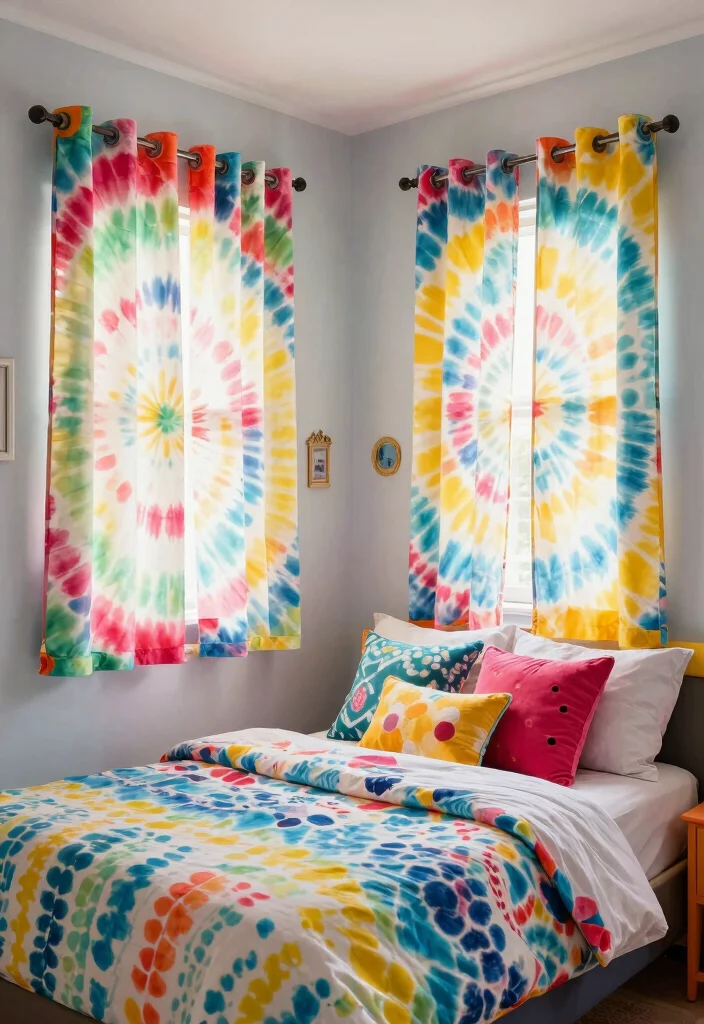 15 Curtains for Short Windows in Bedroom Ideas Smart Styling - 15. Whimsical Tie-Dye 1