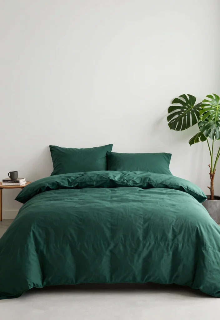 15 Dark Green Comforter Bedroom Ideas for Cozy Moody Style - 15. Embracing Minimalism 1