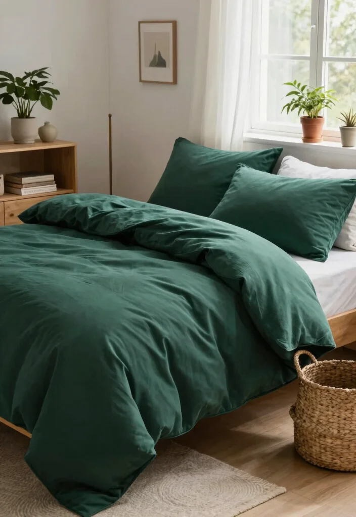 15 Dark Green Comforter Bedroom Ideas for Cozy Moody Style - 3. Natural Elements 1