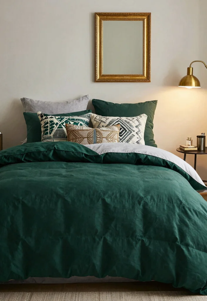 15 Dark Green Comforter Bedroom Ideas for Cozy Moody Style - 4. Metallic Accents 1