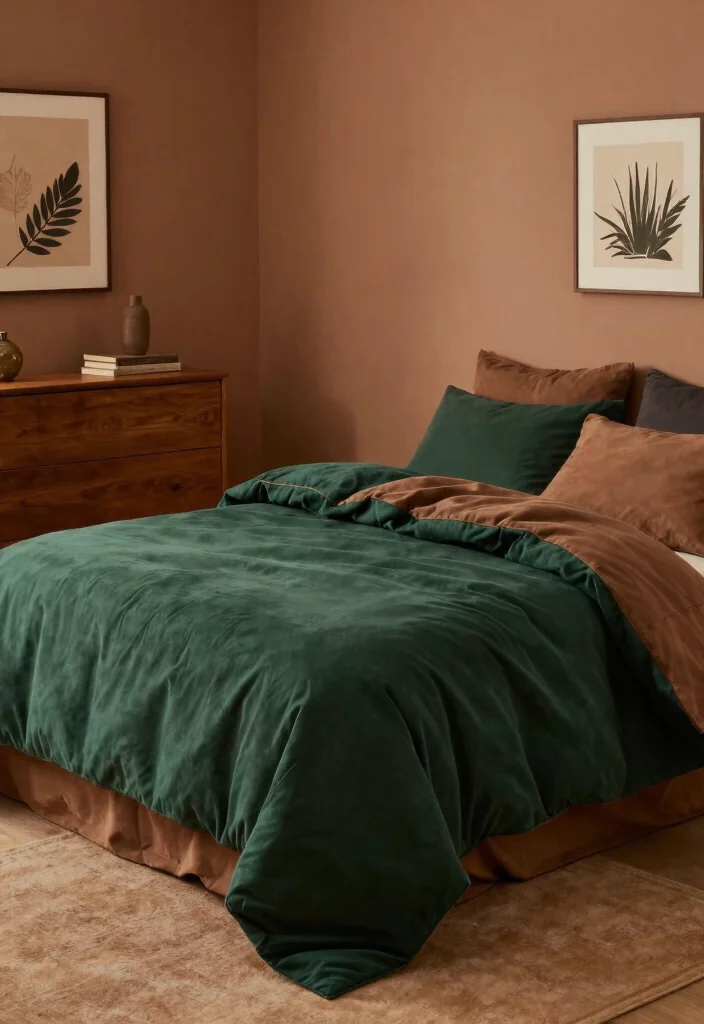 15 Dark Green Comforter Bedroom Ideas for Cozy Moody Style - 6. Earthy Color Palette 1