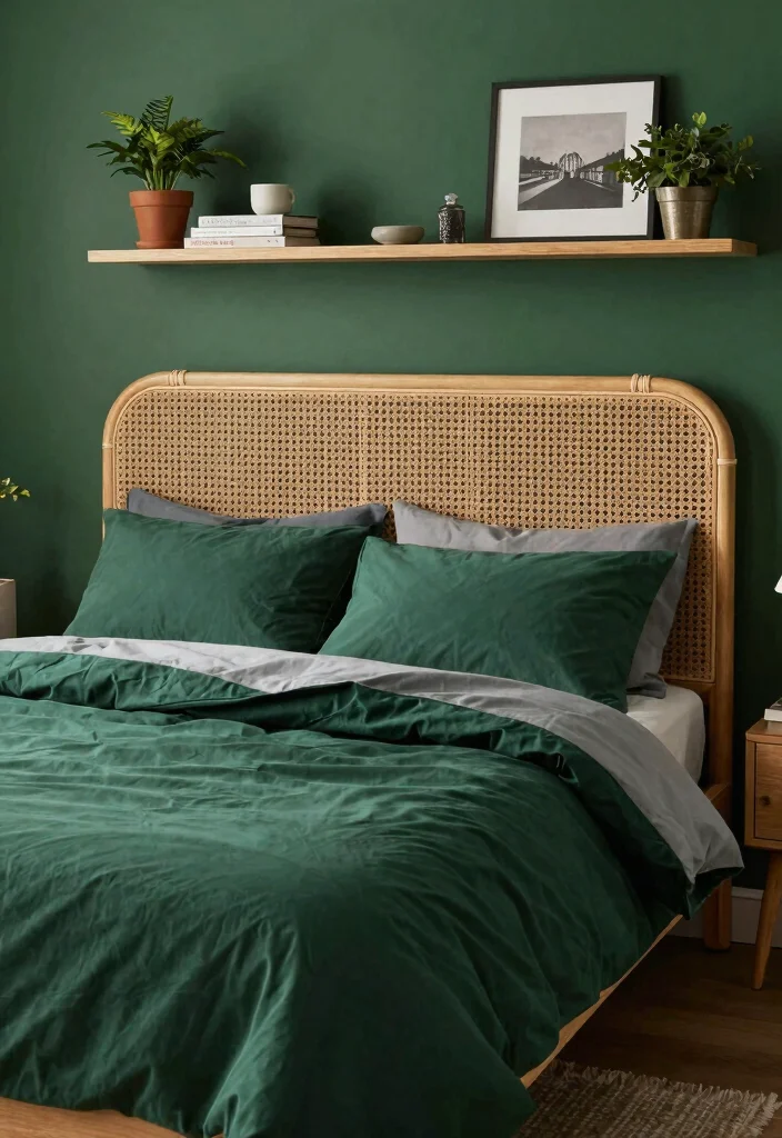 15 Dark Green Comforter Bedroom Ideas for Cozy Moody Style - 7. Unique Headboards 1