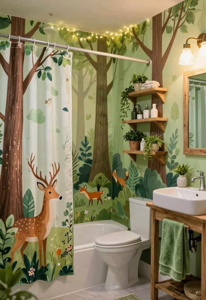 15 Girls Kids Bathroom Ideas With Sweet Personality - 1. Enchanted Forest Theme 1
