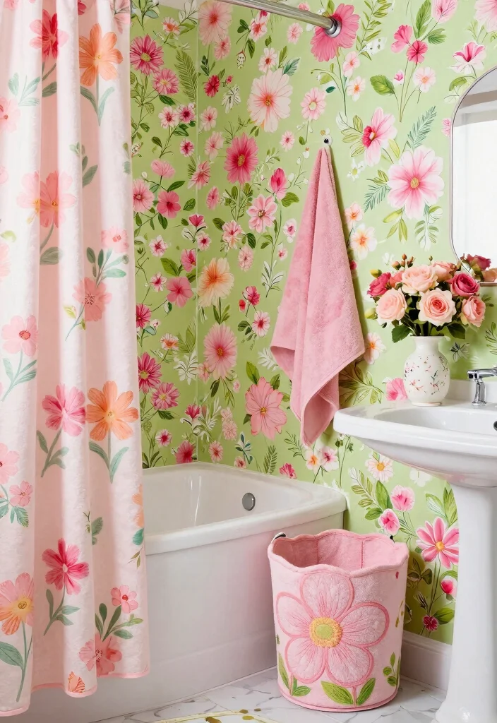 15 Girls Kids Bathroom Ideas With Sweet Personality - 3. Floral Fantasy 1