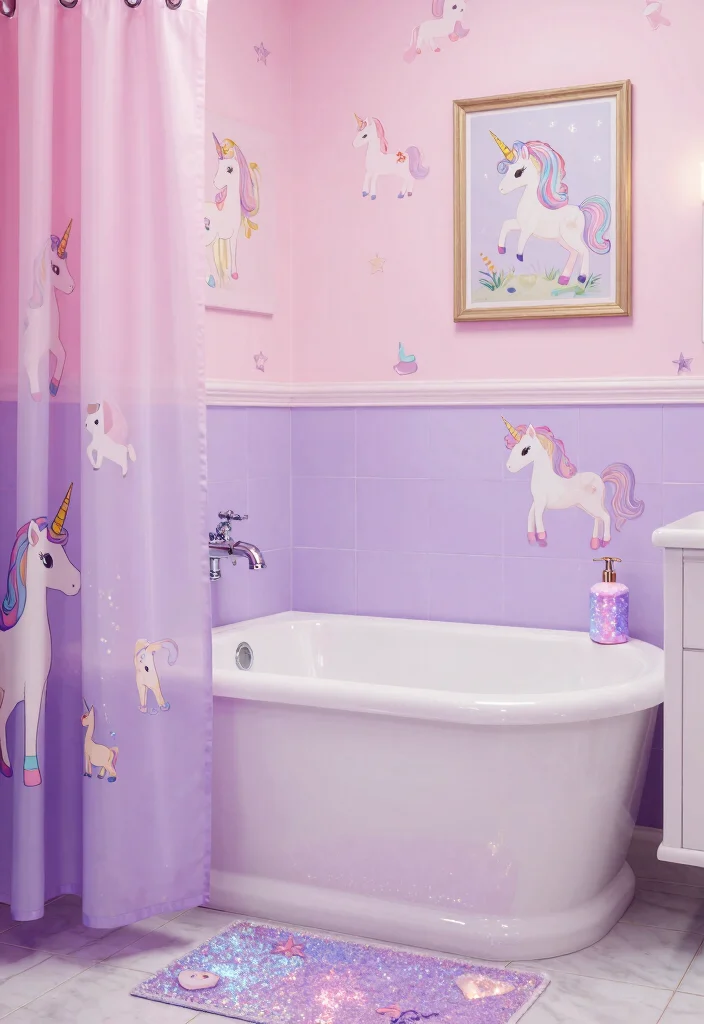 15 Girls Kids Bathroom Ideas With Sweet Personality - 7. Fantasy Unicorn Retreat 1