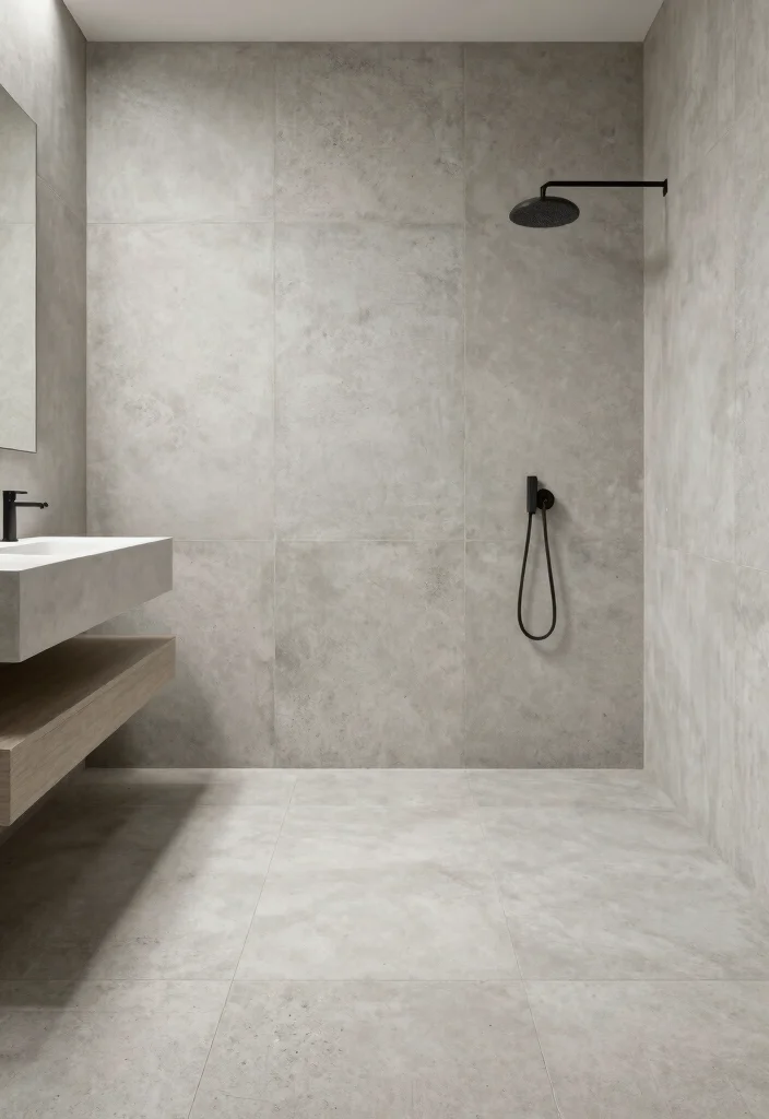 15 Modern Bathroom Tile Ideas For Clean Contemporary Homes - 9. Minimalist Concrete Tiles 1