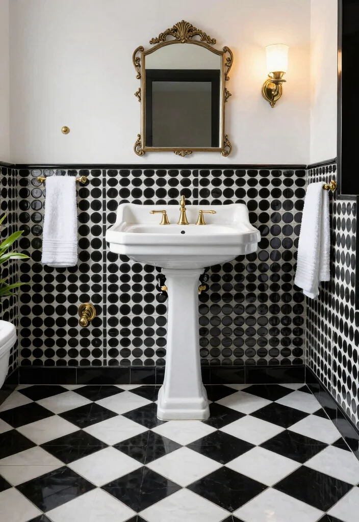 15 Penny Tile Bathroom Ideas With Classic Texture - 1. Classic Black and White Elegance 1