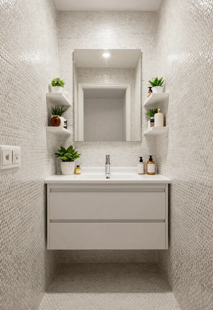 15 Penny Tile Bathroom Ideas With Classic Texture - 14. Small Space Solutions with Penny Tiles 1