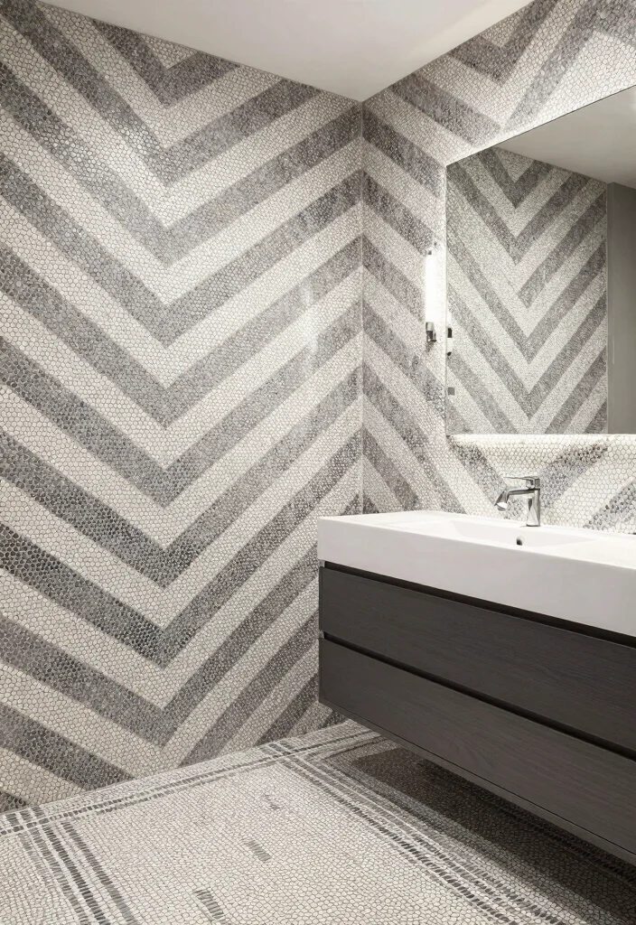 15 Penny Tile Bathroom Ideas With Classic Texture - 4. Geometric Patterns for Modern Appeal 1