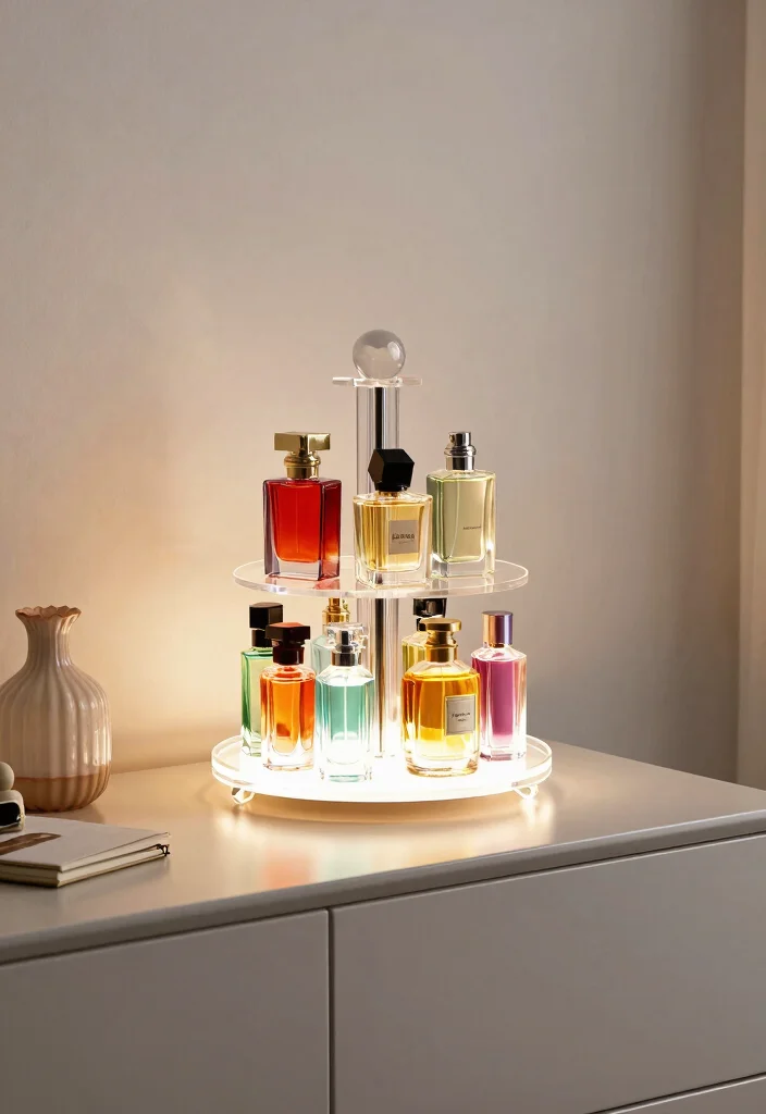15 Perfume Shelf Ideas for a Bedroom Chic Display - 10. Rotating Perfume Stand 1