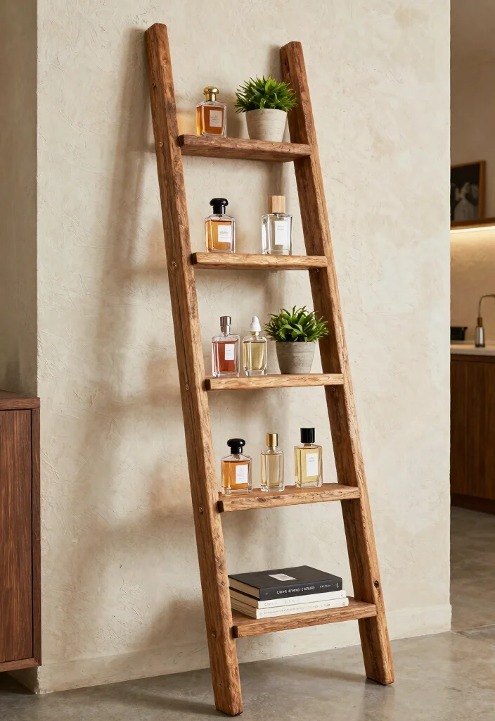 15 Perfume Shelf Ideas for a Bedroom Chic Display - 15. Perfume Ladder Display 1