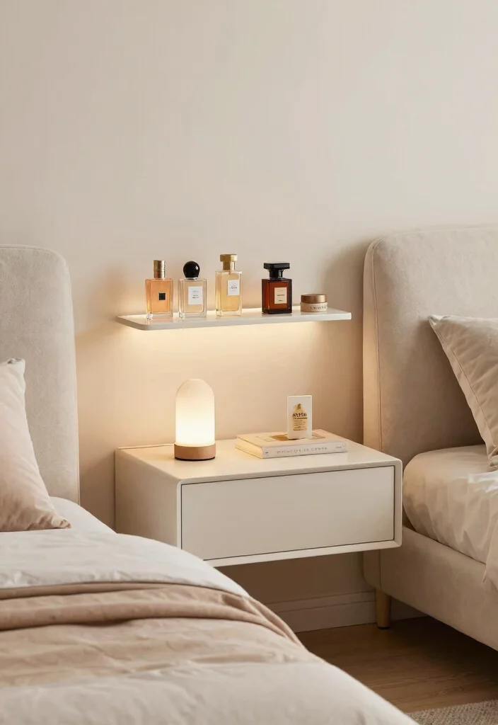 15 Perfume Shelf Ideas for a Bedroom Chic Display - 5. Floating Nightstand Shelf 1