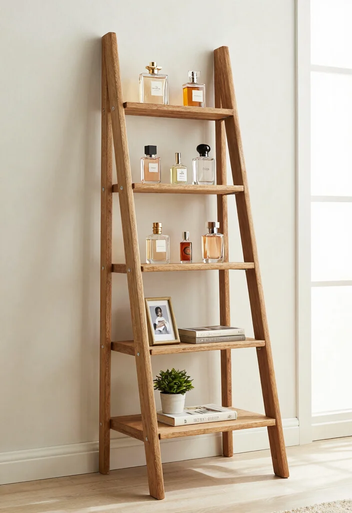 15 Perfume Shelf Ideas for a Bedroom Chic Display - 7. Chic Ladder Shelf 1