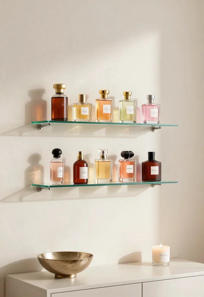 15 Perfume Shelf Ideas for a Bedroom Chic Display - 9. Elegant Glass Shelves 1