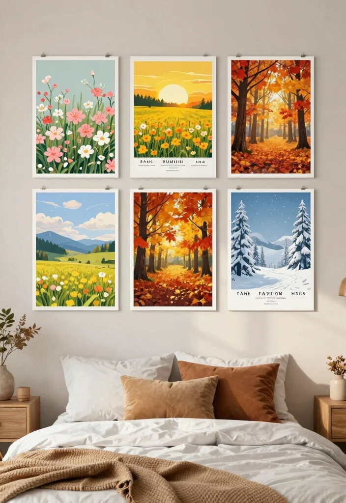 15 Poster Collage Wall Bedroom Ideas: Trendy Personal Style - 10. Seasonal Collages 1