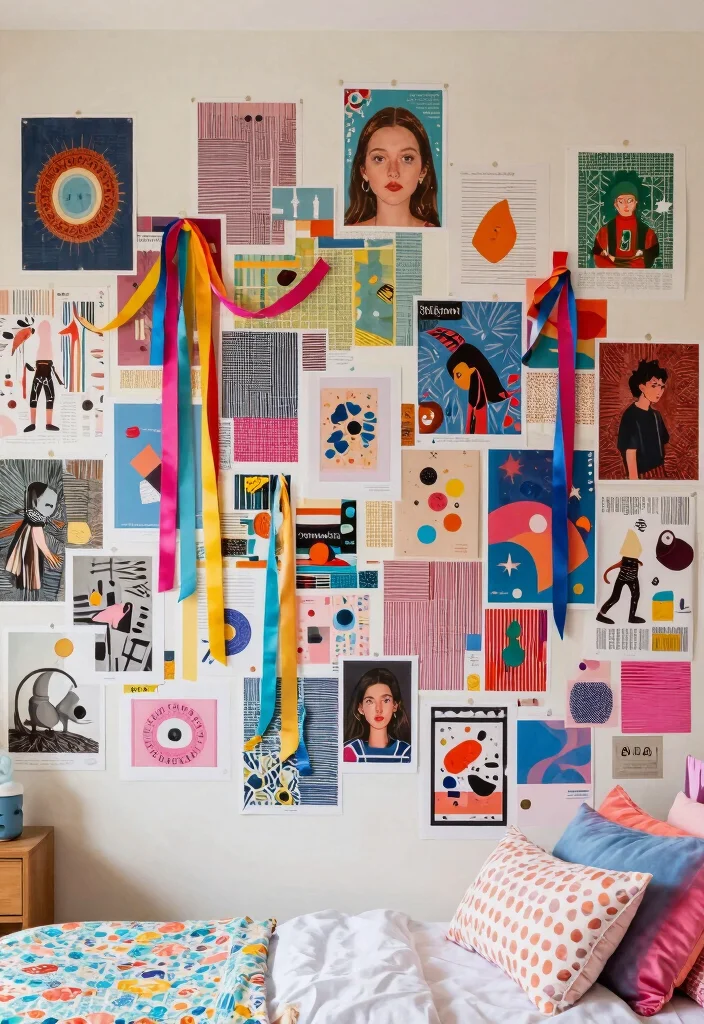 15 Poster Collage Wall Bedroom Ideas: Trendy Personal Style - 12. Layers of Fun – Mixed Media 1