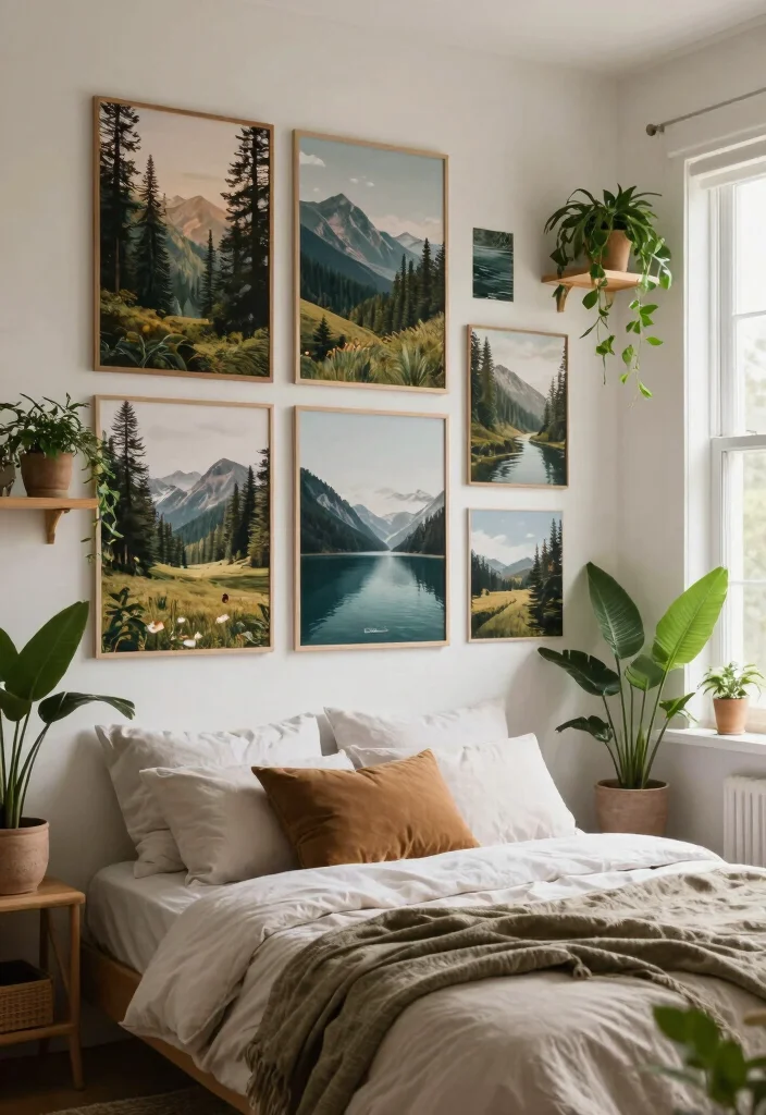 15 Poster Collage Wall Bedroom Ideas: Trendy Personal Style - 2. Nature-Inspired Themes 1