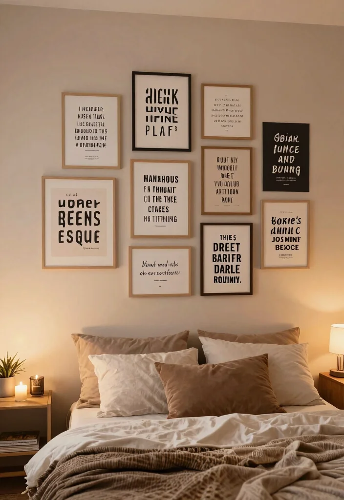 15 Poster Collage Wall Bedroom Ideas: Trendy Personal Style - 4. Inspirational Quotes Collage 1