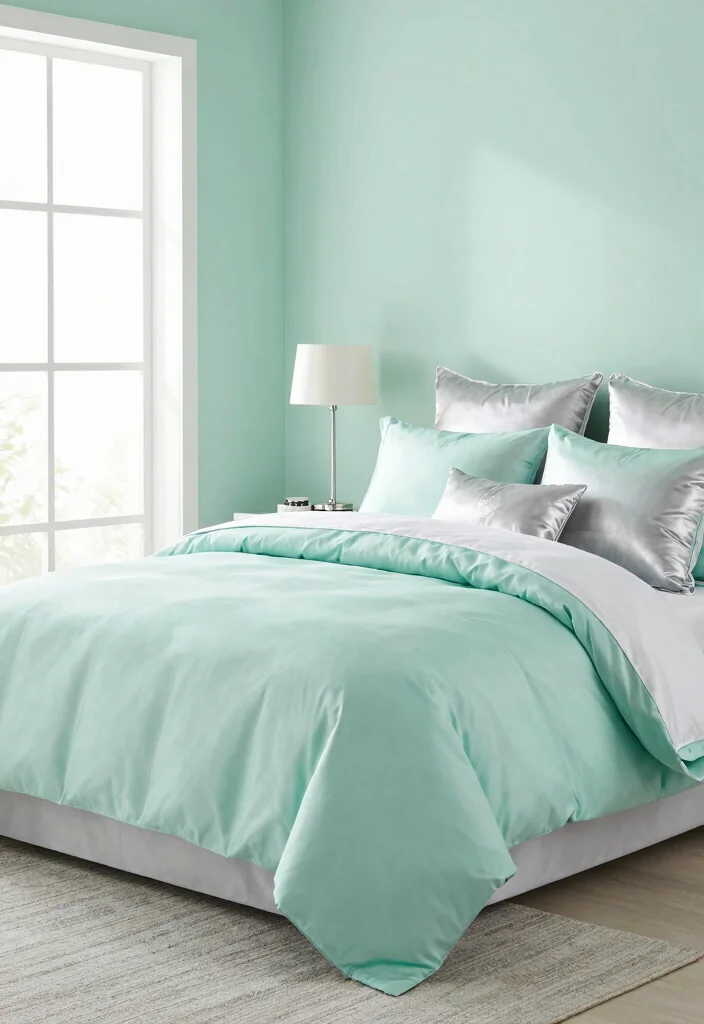 15 Silver Bedroom Decor Color Combos: Elegant Modern Shine - 10. Silver and Seafoam Green: Fresh and Breezy 1