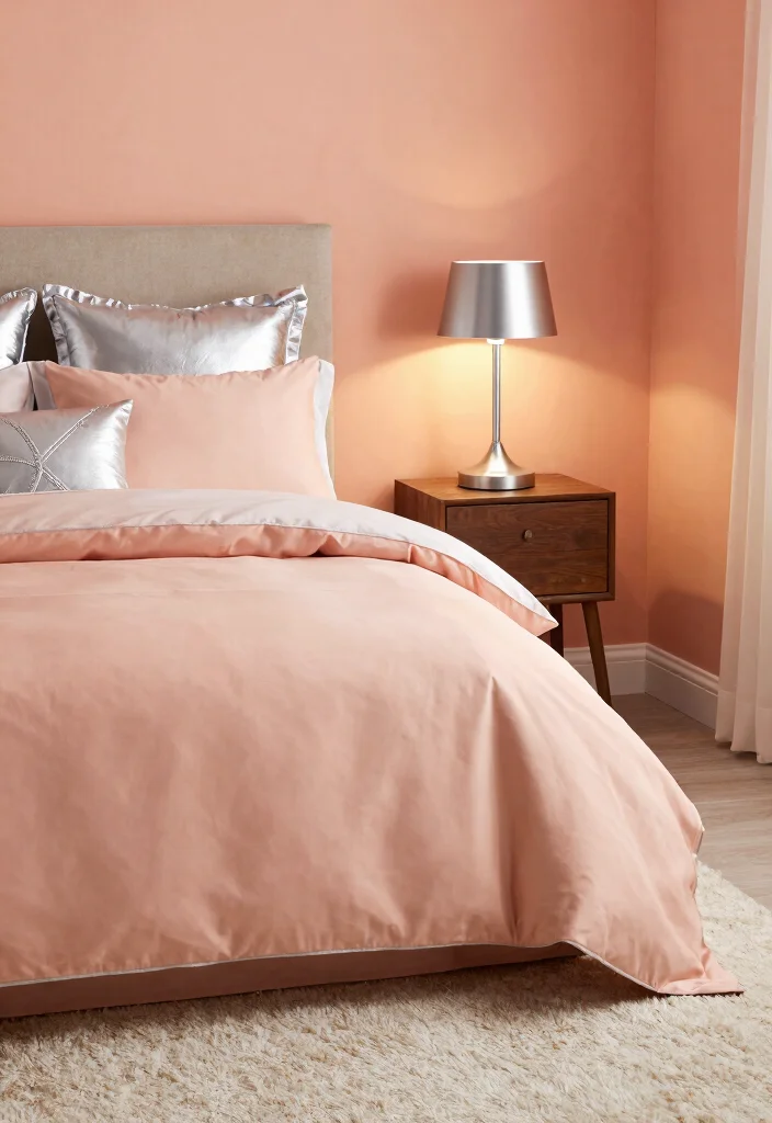 15 Silver Bedroom Decor Color Combos: Elegant Modern Shine - 12. Silver and Peach: Soft and Welcoming 1